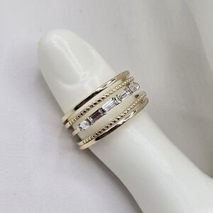 Swarovski Crystal Elements Gold Statement Ring Size 8.5 Prom Bridal Formal